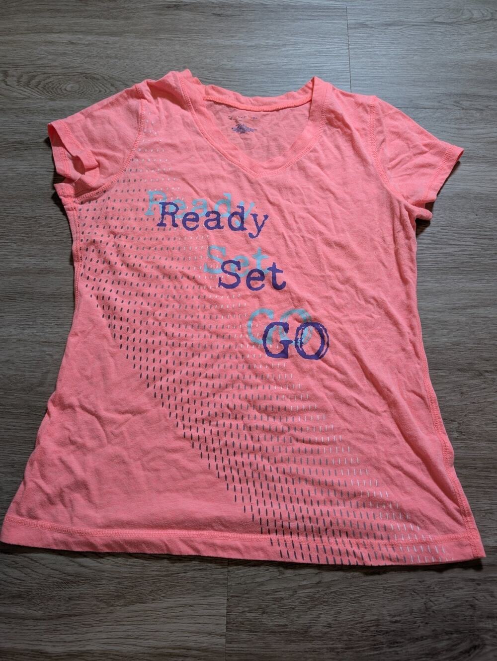 Avia Girls Pink Ready Set Go Graphic V Neck Top Short Sleeve Shirt Lightweight